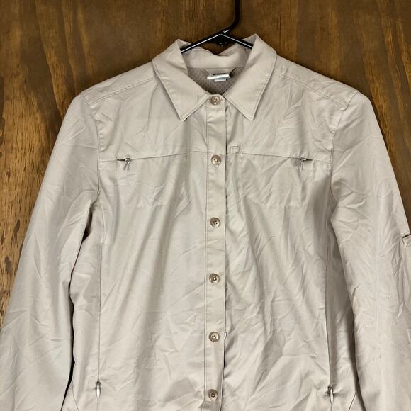 REI CO OP Womens Shirt Tan Button Down Long Sleeve Zip Pockets XS - Picture 2 of 12